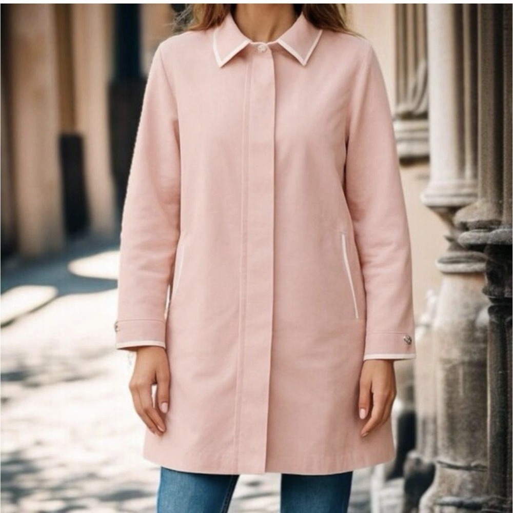 Coach Leatherware Vintage Walking Trench Coat Pink W/ White Trim Size 12